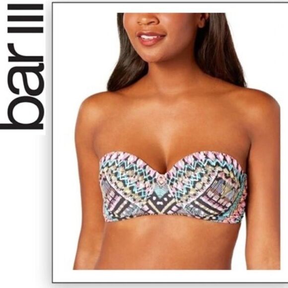 Bar III Women's Neon Tribal-Print Underwire Bikini Top Swimsuit Black - Picture 1 of 9